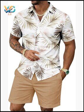Men's 2 Piece Short Set Button Down Shirt and Shorts Vacation Outfit